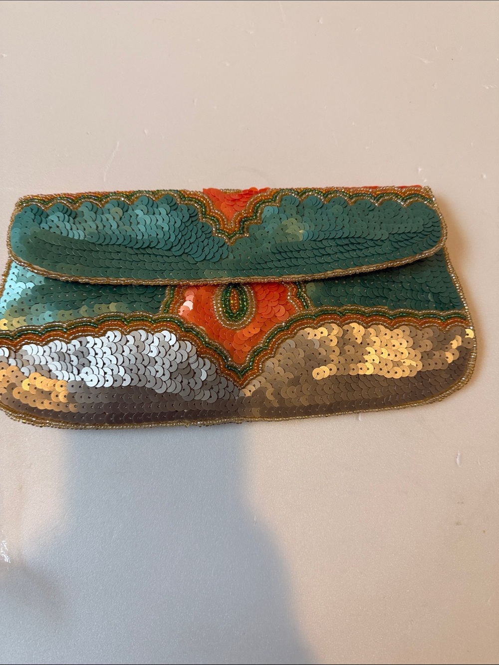 Green and Gold Sequin Clutch Bag
